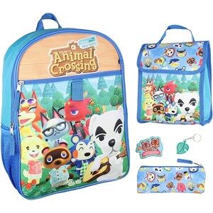 NWT Animal Crossing 5 Piece-backpack-lunchbag-pencilcase-keychain-iron-on-patch